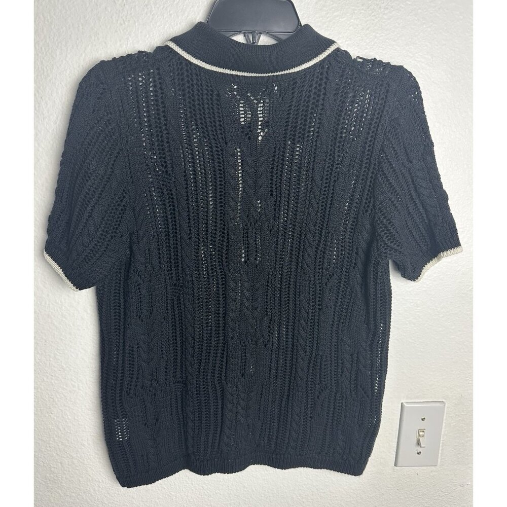 Jason Wu Black Crocheted Cable Knit Button-Down Shirt Size L - Picture 9 of 11